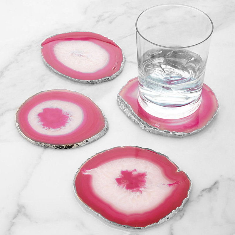 Dessous de verre en pierre d’agate, Rose / argenté, Oui