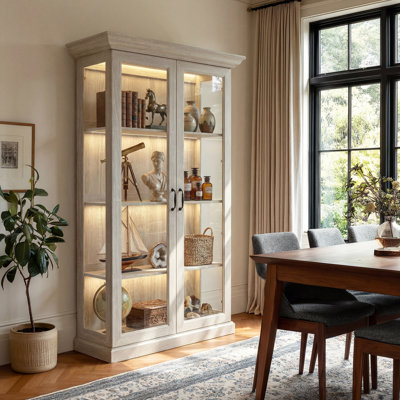 69.3"H Wood China Cabinet With Glass Doors & LED Lighting by Highland Dunes