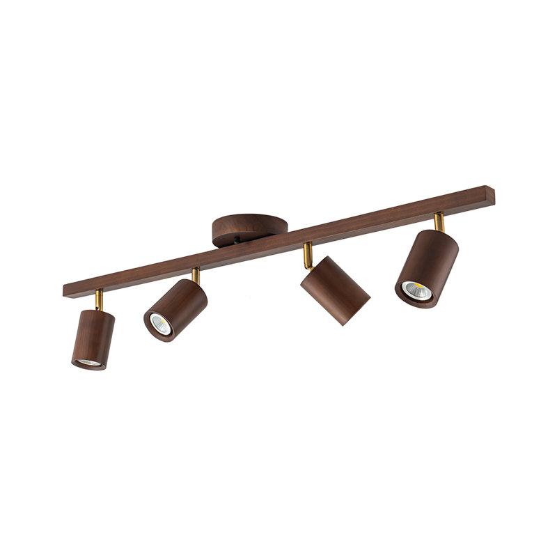 4-Light Linear Semi Flush Mount Track Lighting in Walnut Wood Finish 