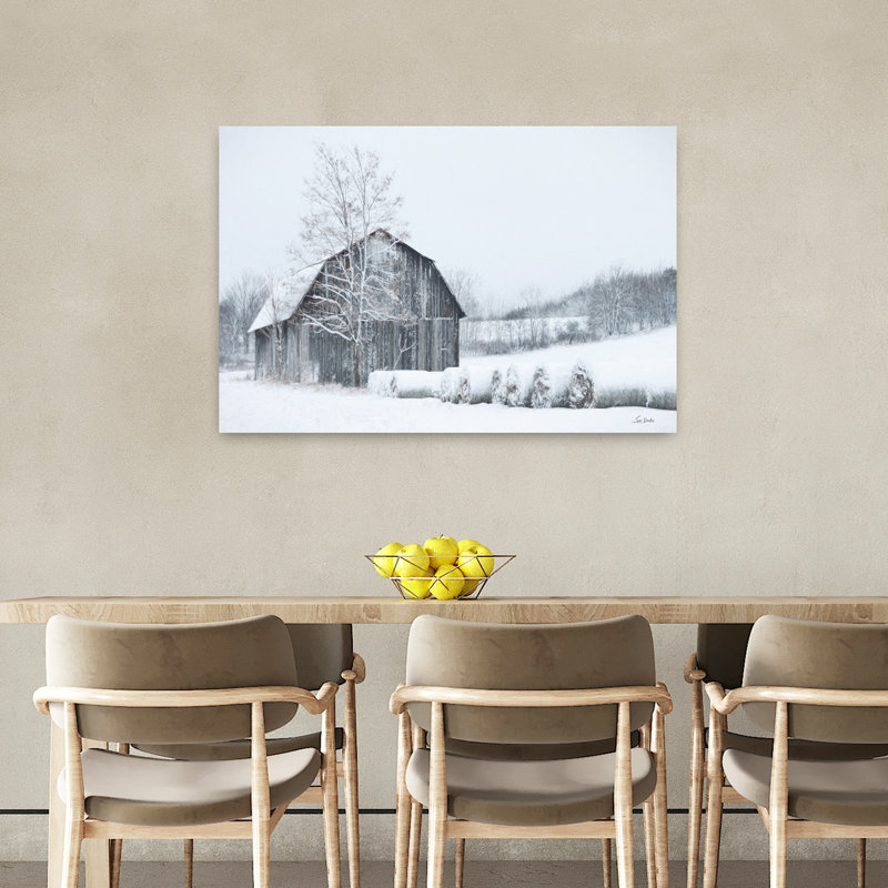 Neige à la campagne, paysage contemporain abstrait, art hivernal, H 36 po x l 24 po