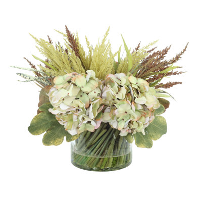 Fall Centerpiece with Hydrangeas, Pampas and Wheat