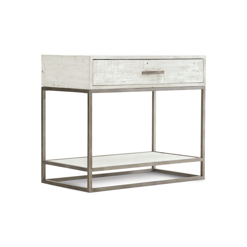 Alvar - Drawer Steel Nightstand, Highland Park - Brushed White Finish