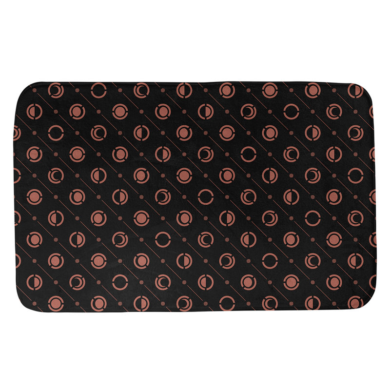 Tapis de bain géométrique antidérapant en microfibre Moon phases, l 21 po x L 34 po, Noir/rouge
