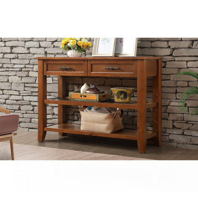 Console avec 2 tiroirs de rangement et 2 tablettes de style Mid-Century Buffet en bois massif de 42 po pour le salon, la cuisine, la salle à manger, le vestibule, le couloir