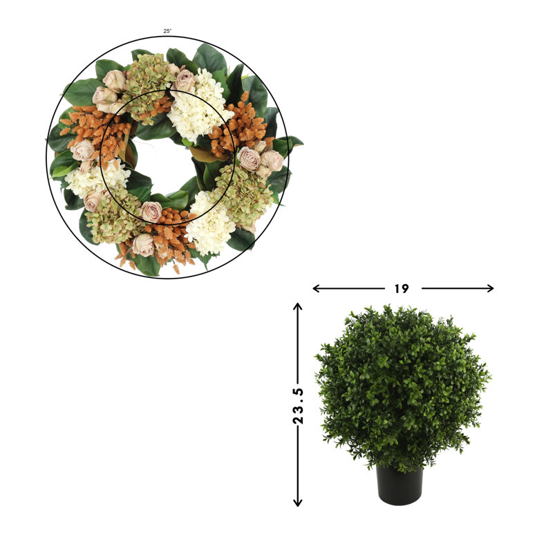 Rustic Hydrangea Fall  with UV Rated Outdoor Boxwood Drop-Ins