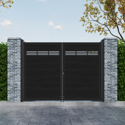 6Ft H*8Ft W Decorative Privacy Fence Gate With Metal Frame And Knob Kits, Wood Plastic Composite Double Gate - Not Including Posts