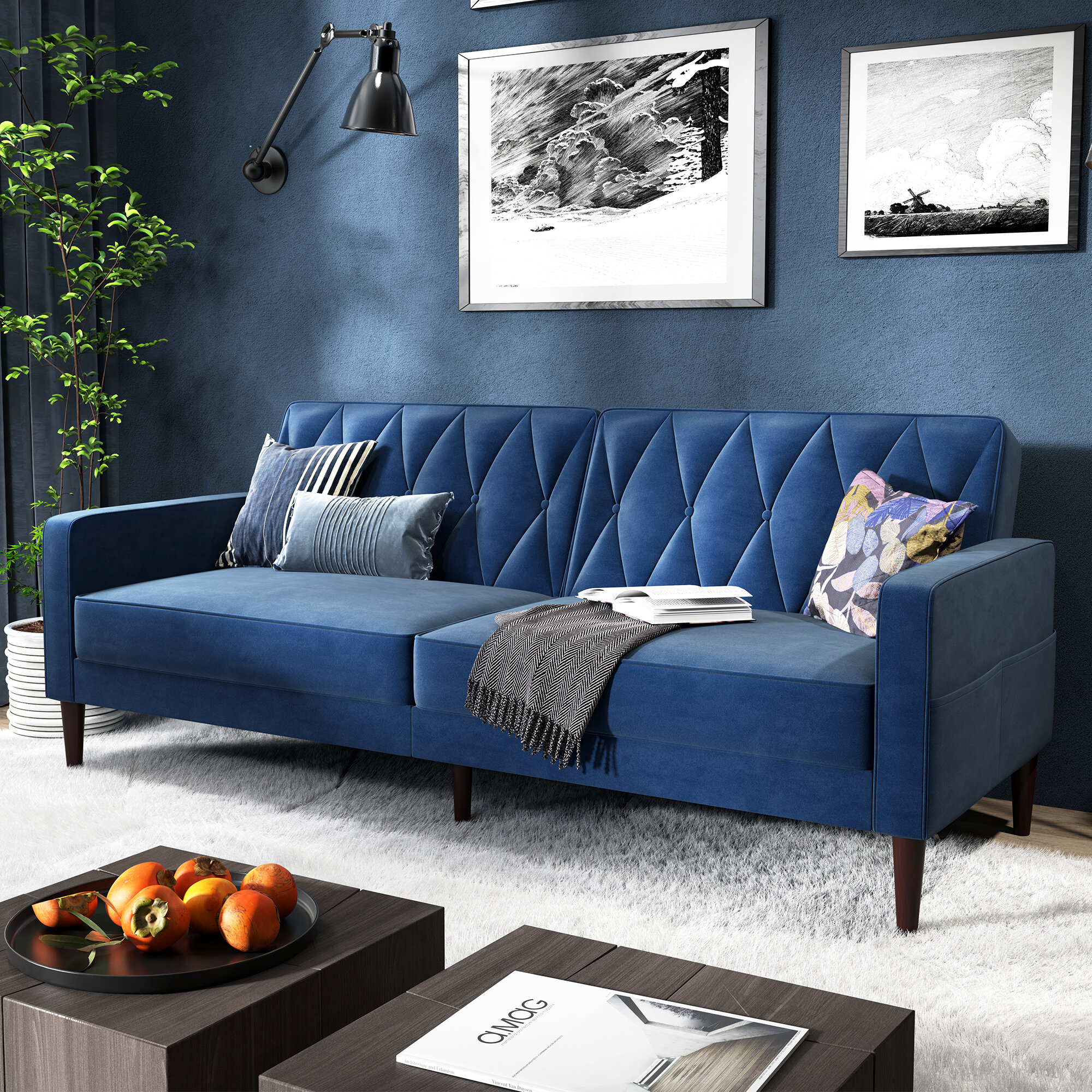 79.4'' Wide Velvet Split Back Convertible Sofa