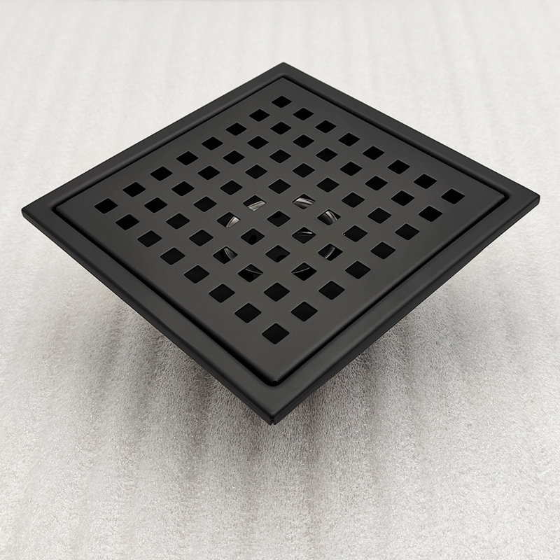 Oceanic 6”x6"x7/8" Shower Drain, Marine-grade 316 Stainless Steel, Grid Cover  With Hair Strainer, Matte Black