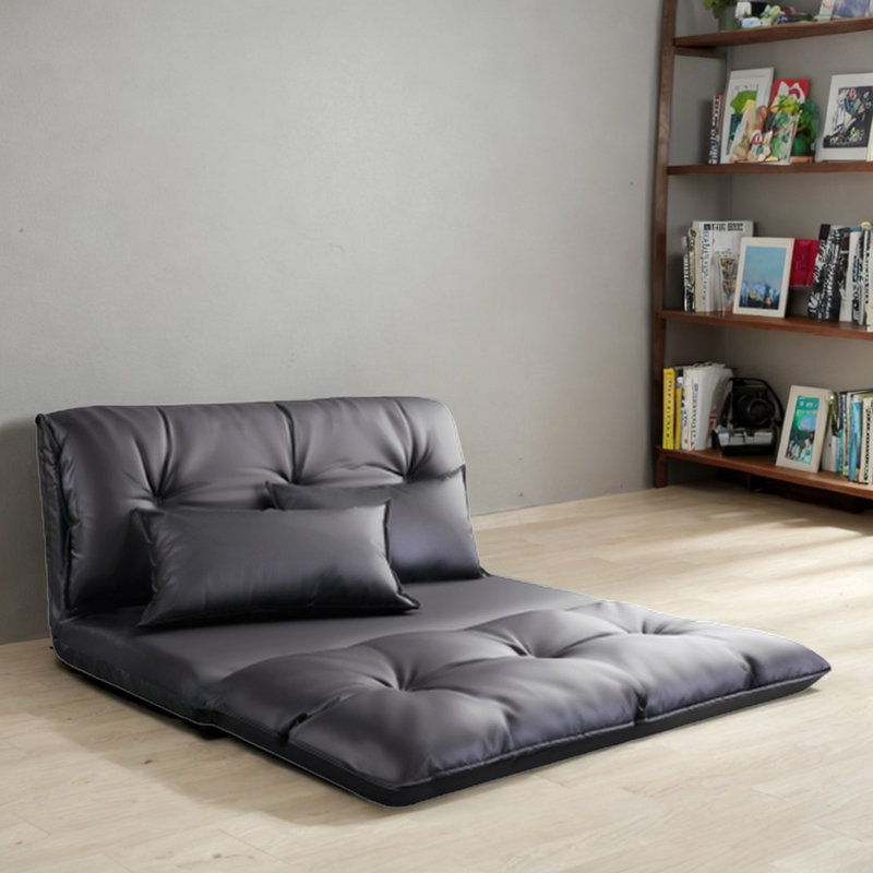 Adjustable Folding Lazy Sofa with Two Pillows, Black