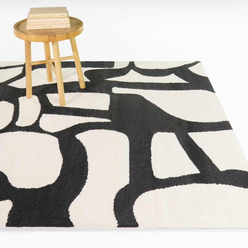 Tapis contemporain abstrait crème / noir Montanes, 7 pi 10 po x 10 pi
