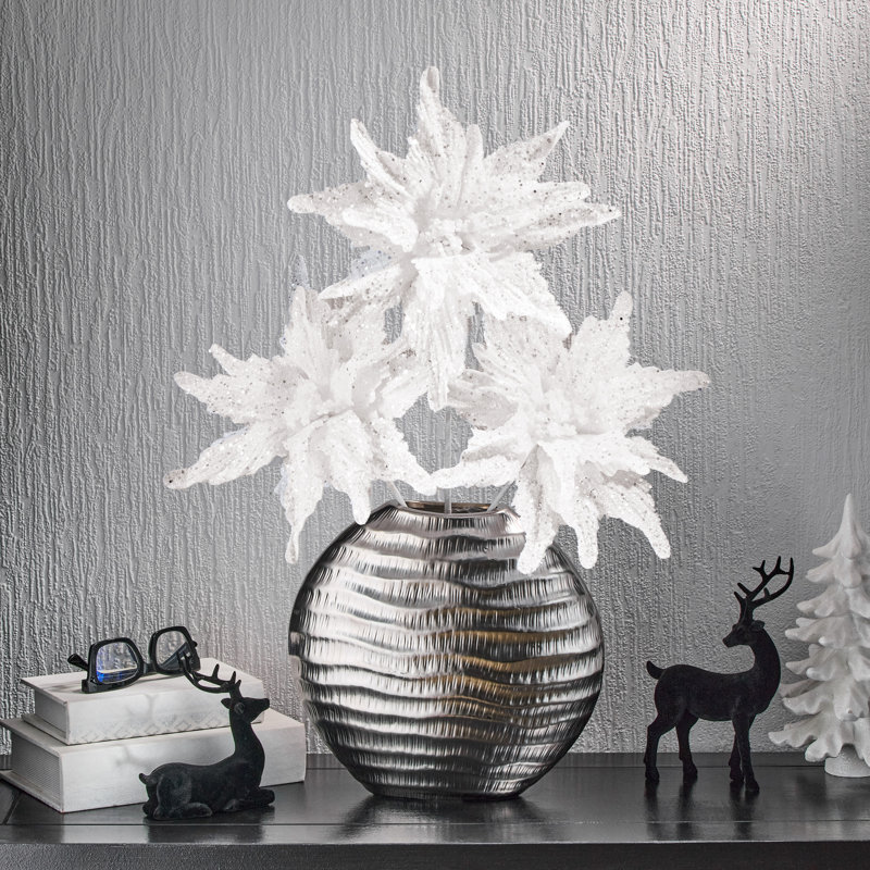 Tige de poinsettia à paillettes 22 "22", Blanc