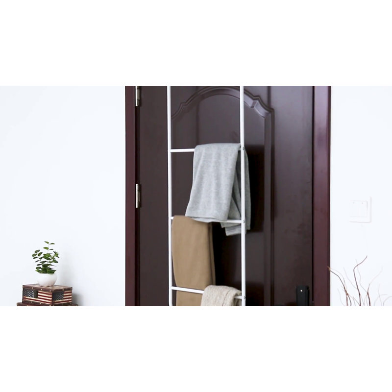 White Metal Over-the-Door Towel Rack with 4 Rungs