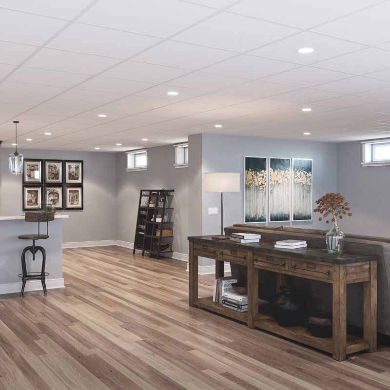 Carreaux de plafond blancs lisses Pro 2 pi x 2 pi Genesis - Installation facile à poser - Imperméable, lavable et ignifuge - PVC de haute qualité pour prévenir les bris - Paquet de 12 carreaux