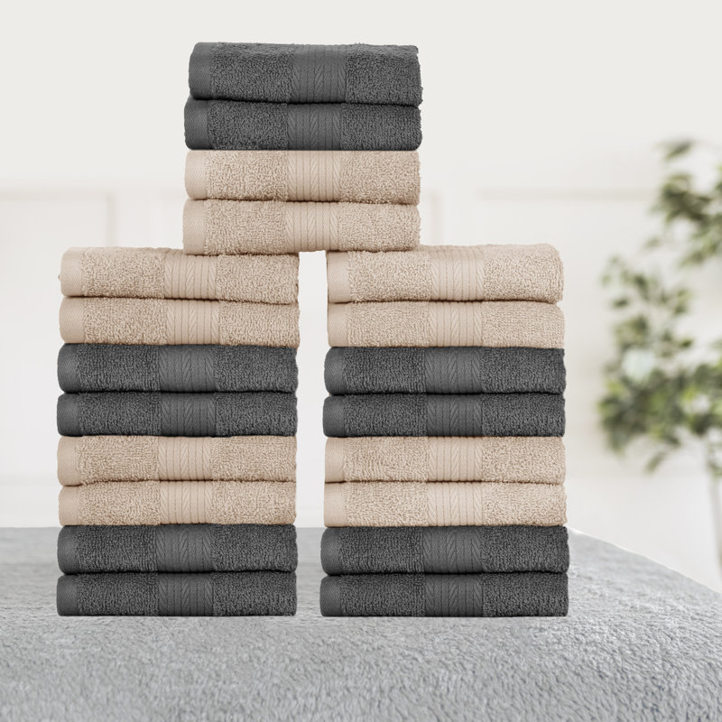 Wash Cloths 100% Cotton 600 GSM Soft Absorbent, Quick Drying, Beige/Gray