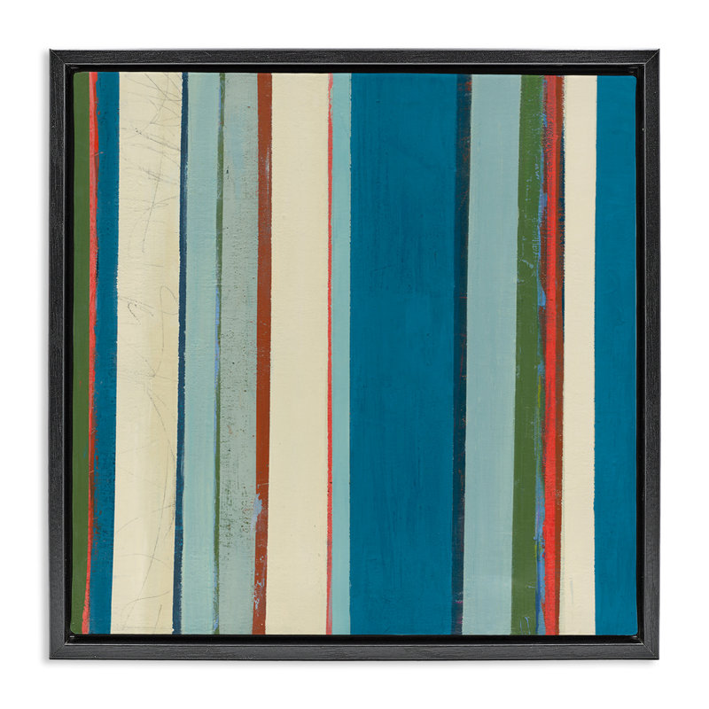 Art mural sur toile asymétrique à rayures bleues par Pippin Schupbach, Cadre flottant noir de jais
