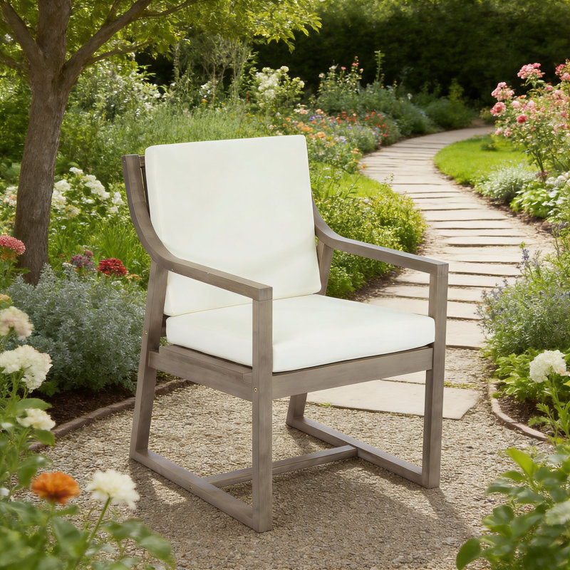 Chaise d'appoint de patio, fauteuil d'extérieur avec coussin et structure en bois, Brun