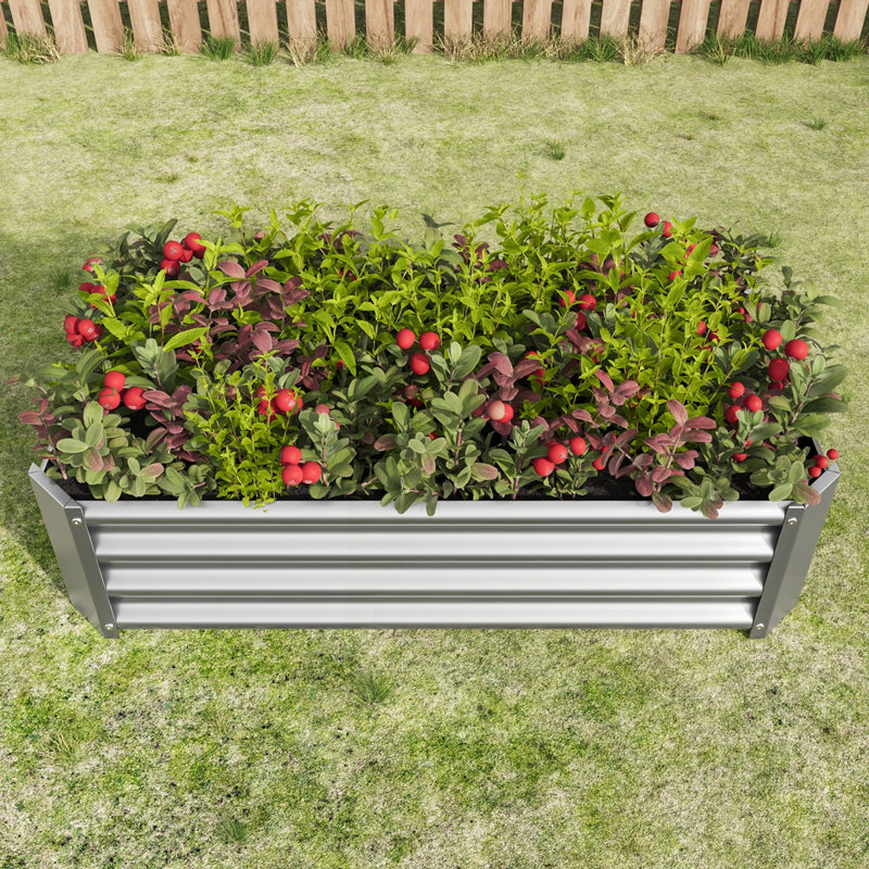 2PCS Metal Raised Rectangle Garden Planter Beds, Silver