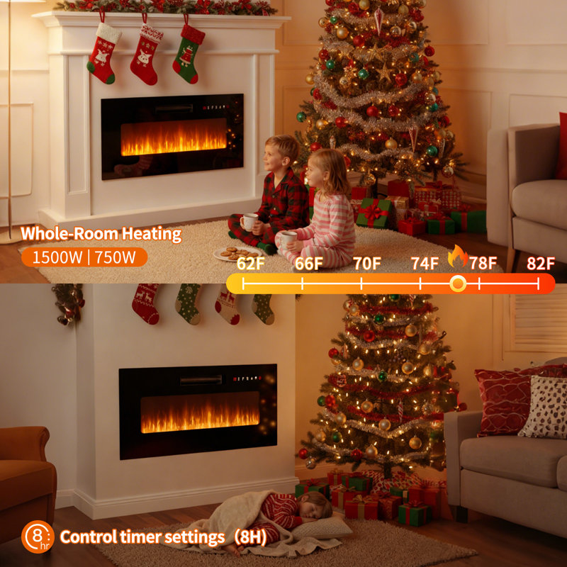 70" Modern Electric Fireplace TV Stand with LED Lights & Remote