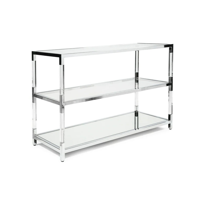 Table de canapé contemporaine Ludvig - chrome / transparent