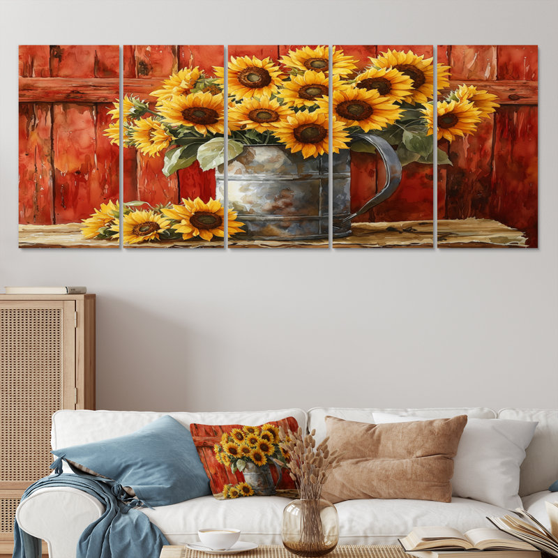Ditlow - Assortiment de bouquets assortis - Art mural traditionnel, H 28 po x l 60 po, 5