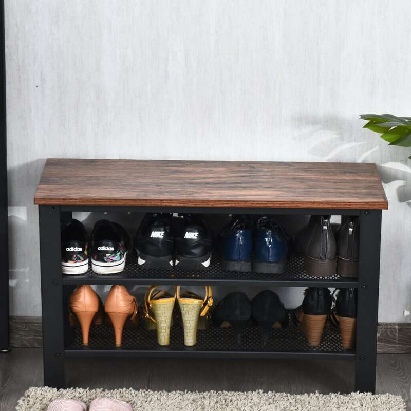8 Pair Shoe Rack, Black/Brown