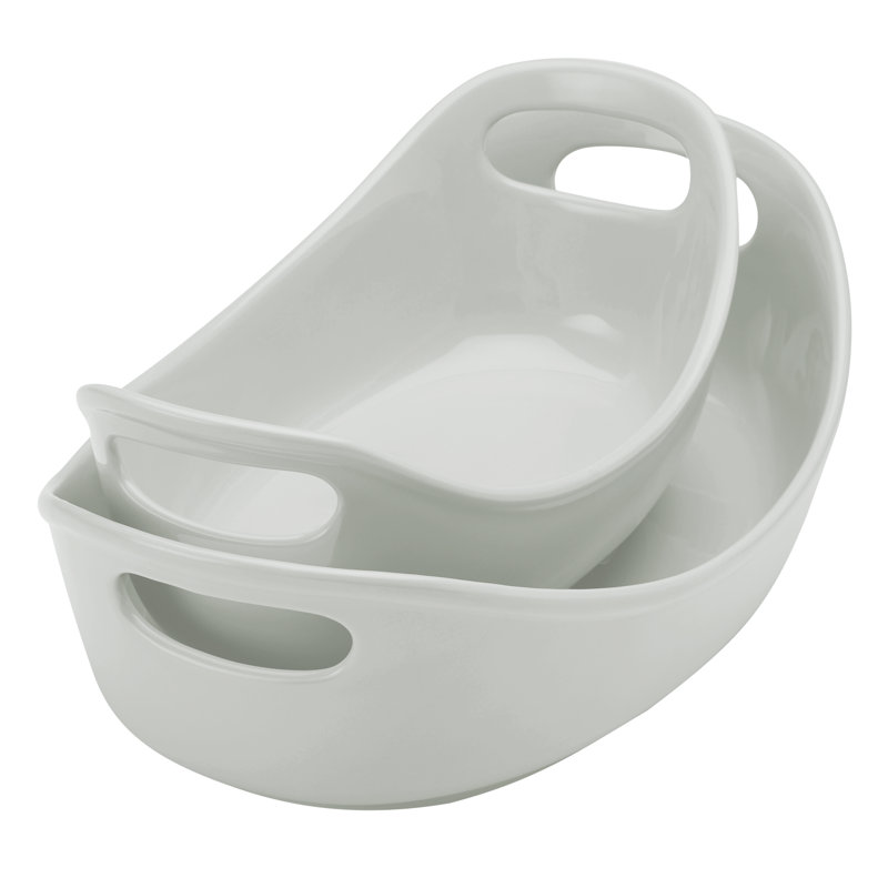 Rachael Ray Stoneware Ceramic Oval Baker Set, Sea Gray