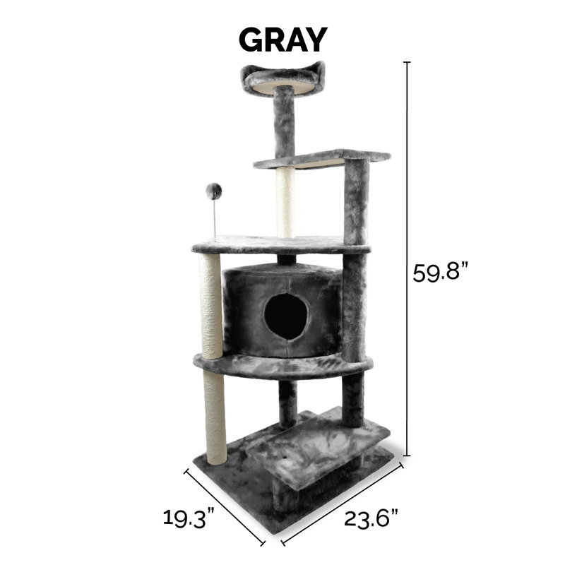 Gray Sisal Cat Tree with Multiple Platforms and Condo
