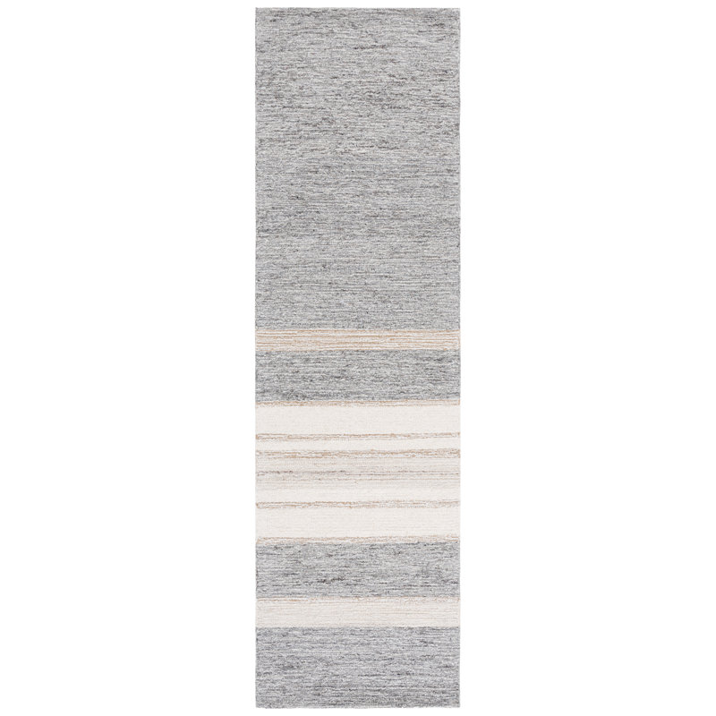 Tapis beige / ivoire en laine / coton / touffeté à la main Pine, Tapis de couloir 2 pi 3 po x 8 pi