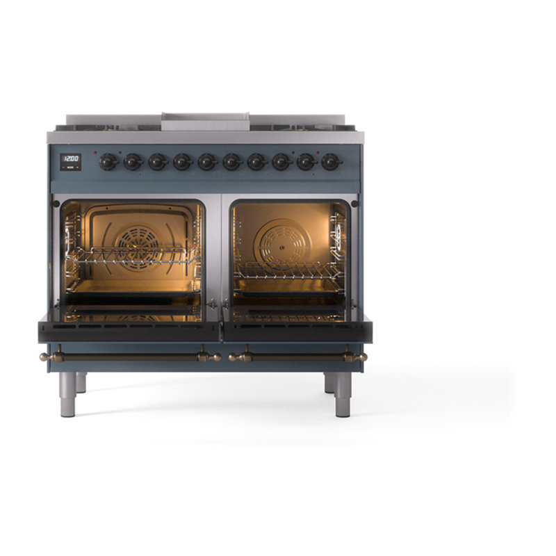 ILVE Nostalgie II Noblesse 40 in Dual Fuel Range, Blue Gray/Bronze, Natural Gas