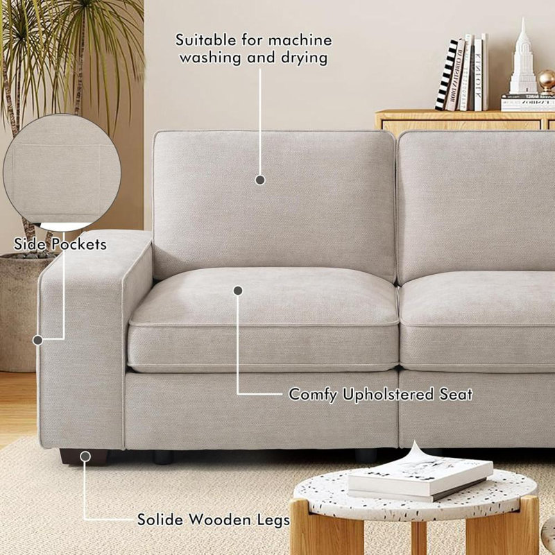 Modern Modular Chenille Sectional Sofa Set with Storage and USB Charging Port for Living Room and Apartment, 6, Beige