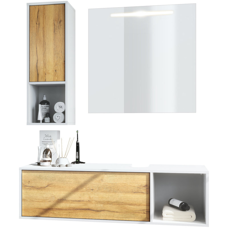 Jezelle Bathroom Storage Furniture Set, Natural oak, No washbasin, no tap