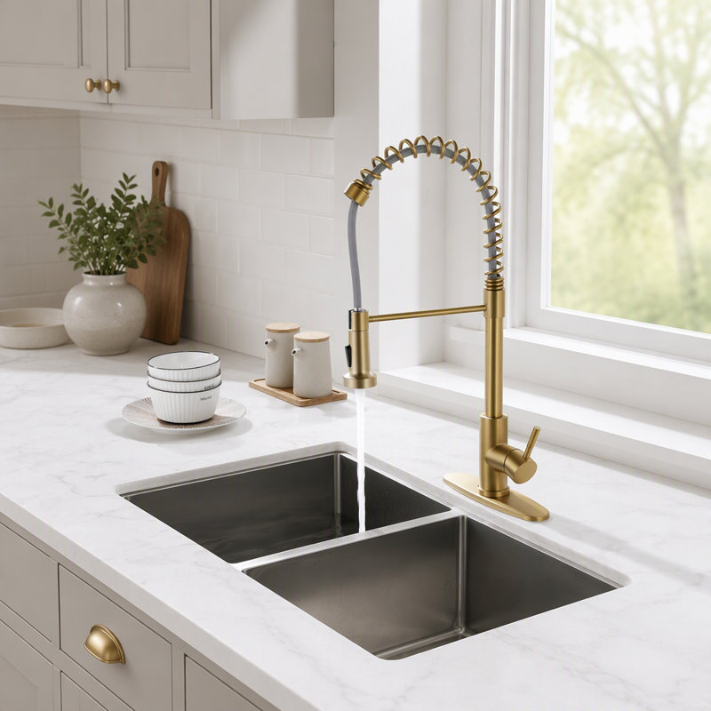 Robinet de cuisine polyvalent avec douchette extractible, bec rotatif à arc élevé et surface anticorrosion pour un nettoyage facile et un maximum de praticité.