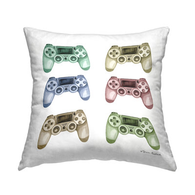 Various Game Controllers Decorative Printed Throw Pillow Design by Sharon Kuplack