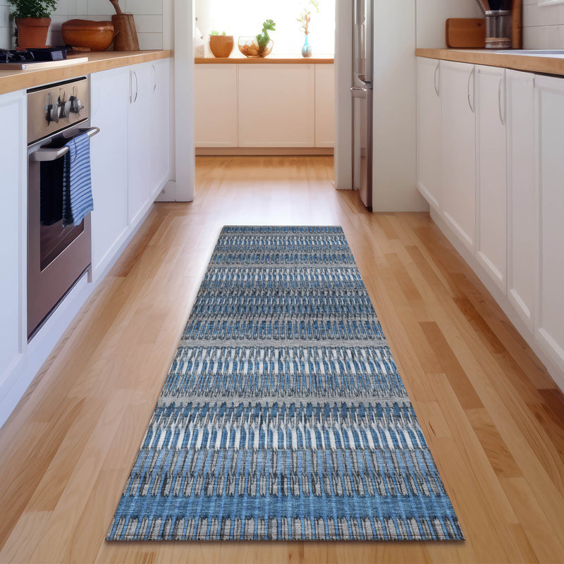 Premium Machine Washable Cerrito AMF589 Blue Rug, Runner 2'3" x 7'6"