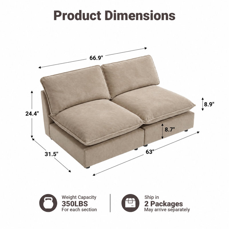Canapé modulaire sans accoudoirs de 67 po Heffernan, Chenille kaki