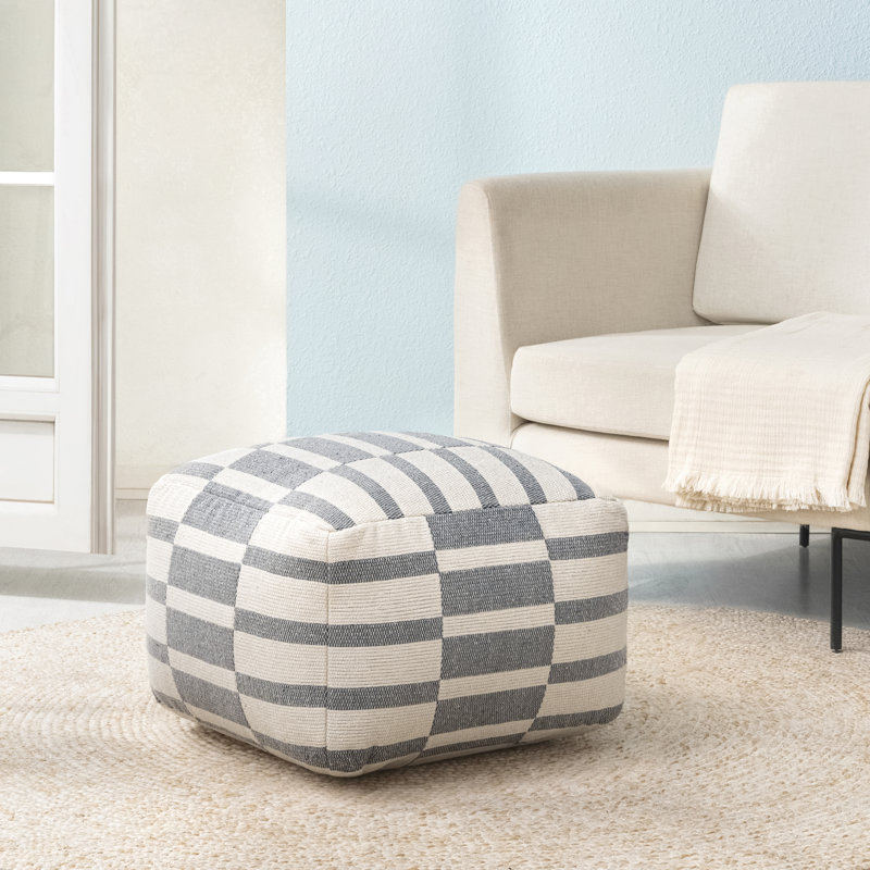 Maryann Gray Maze Upholstered Pouf Ottoman, Gray Maze