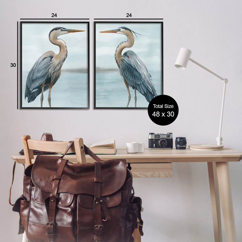 Stupell Industries Detailed Heron Bird Duo 2 Piece Framed Giclee Art Set Design By Grace Popp, H 30 po x l 24 po