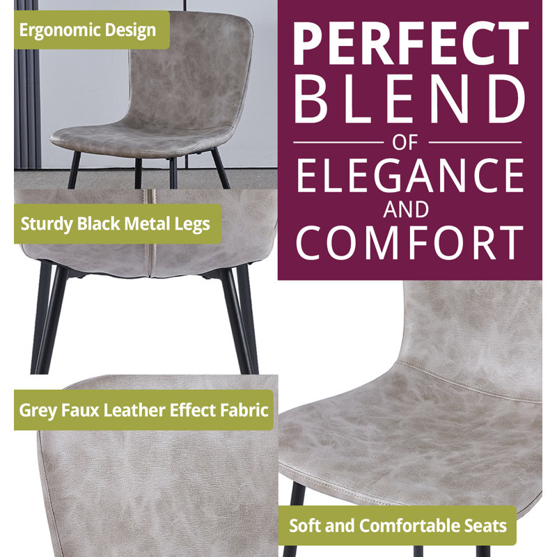 Mose Large Round Table (1.2M) With 6 Light Grey Leather Effect Chairs