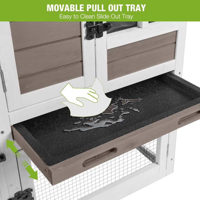Small Animal Hutch with Ramp, Brown/White