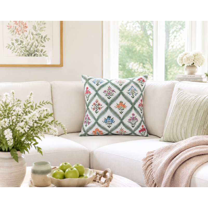 Hayley hand embroidered 100% Cotton Decorative Pillow Cover with Down Alt Insert