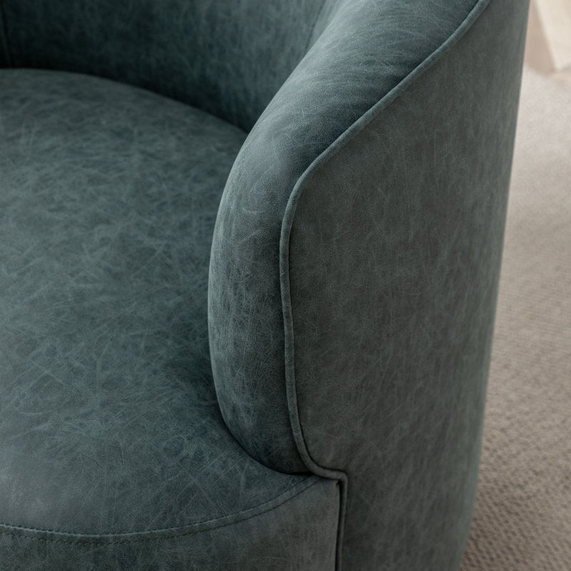 Jalena Upholstered Swivel Barrel Chair, Blue Polyester