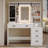 Dressing Table with Adjustable LED Lights, Removable Large Mirror, with Jewellery Storage, Open Shelves, 5 Drawers, with Beside table, for Bedroom