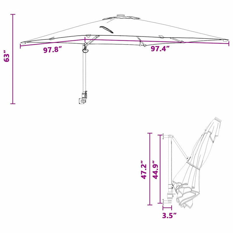 Garden Parasol with LED Strip Lights Manual Polyester and Steel Solar, Blue, 160cm H x 247.5cm W x 247.5cm D