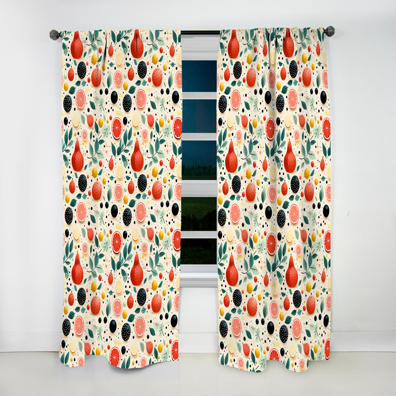 Motif de fruits Mid-Century pastel - Rideau Mid-Century - Rideau géométrique obscurcissant - 1 panneau, L 52 po x L 108 po