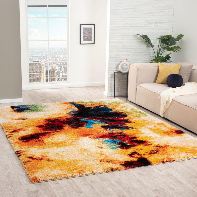 Abstract Area Rug in Beige, Rectangle 7'7" x 9'7"