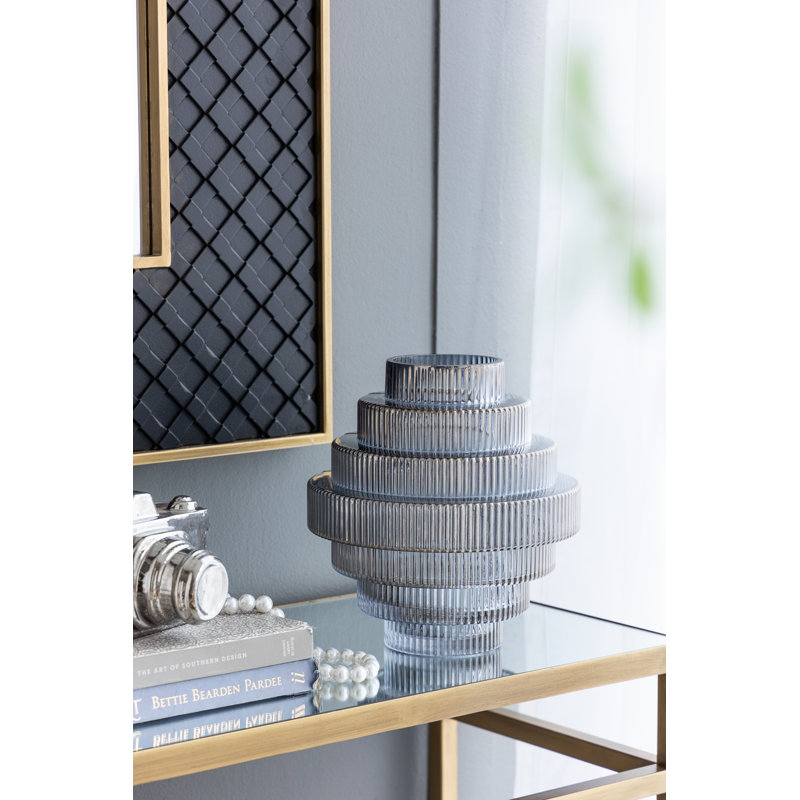 D9.1x9.8 "Vase géométrique à plusieurs niveaux avec finition bleue fumée