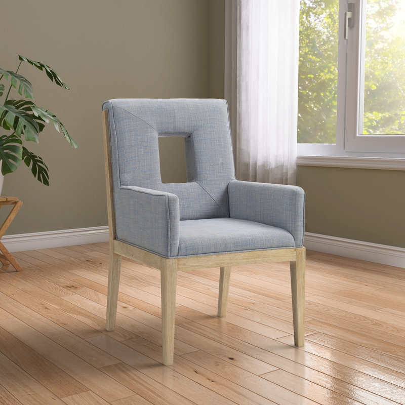 Fauteuil de salle à manger Flore, Tissu texturé en lin bleu clair, Naturel