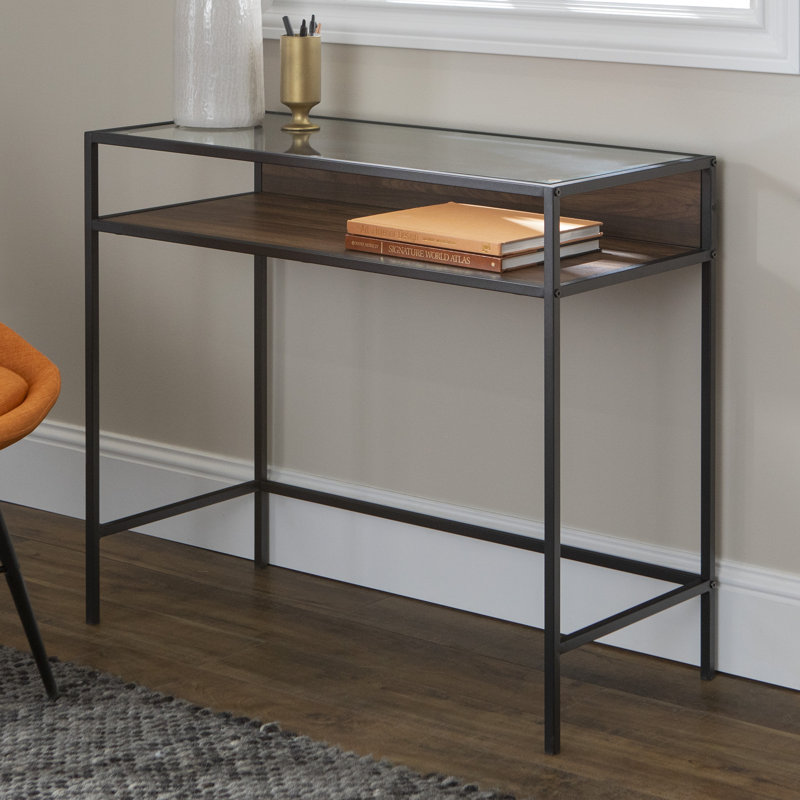 Metal Base Writing Desk, Dark Walnut