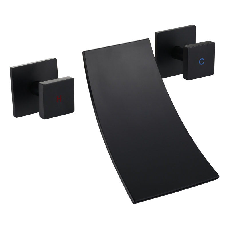 Dual Handle Waterfall Tub Faucet In Brushed Nickel(Valve Included), Matte Black