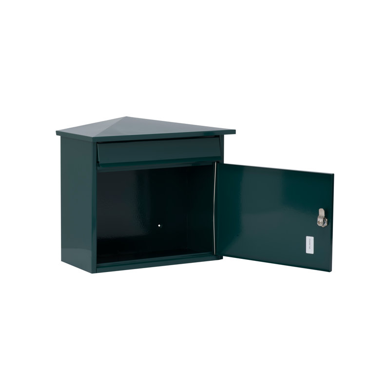 Mersey Wall Mounted Galvanised Steel Lockable Weatherproof Post Box - 39x35x20cm, Green
